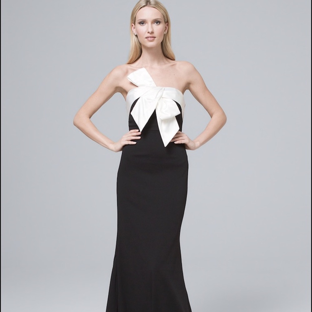 Adrianna Papell Black and white bow evening dress